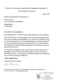 Dankschreiben an MVBB - Anklicken zum Vergrößern